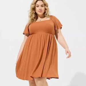 torrid Rust Orange Square-Neck Smocked Mini Dress